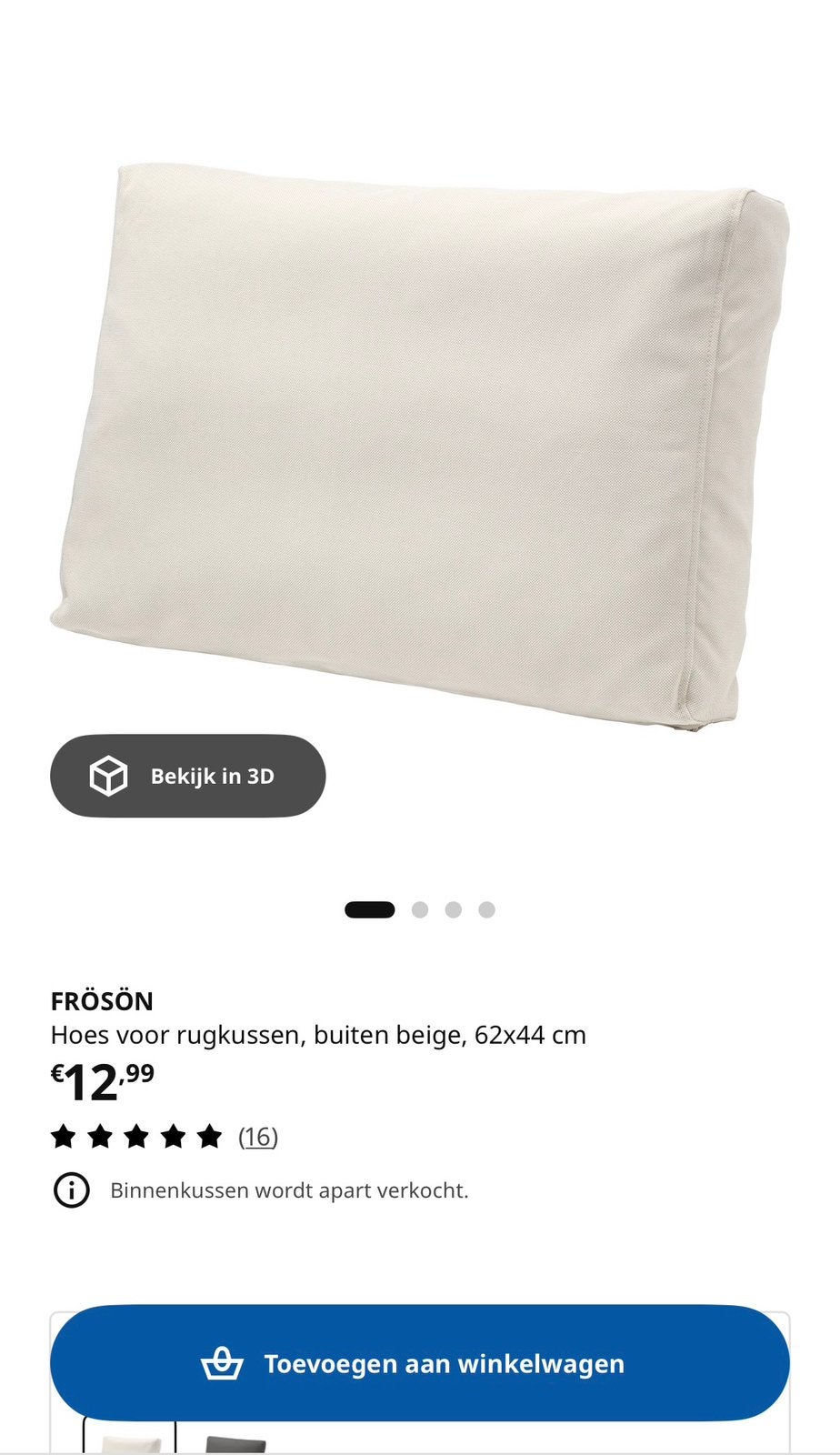 4x IKEA FRÖSÖN/DUVHOLMEN buitenkussens met hoes – Beige, Ophalen, Zo goed als nieuw, 4 zitplaatsen