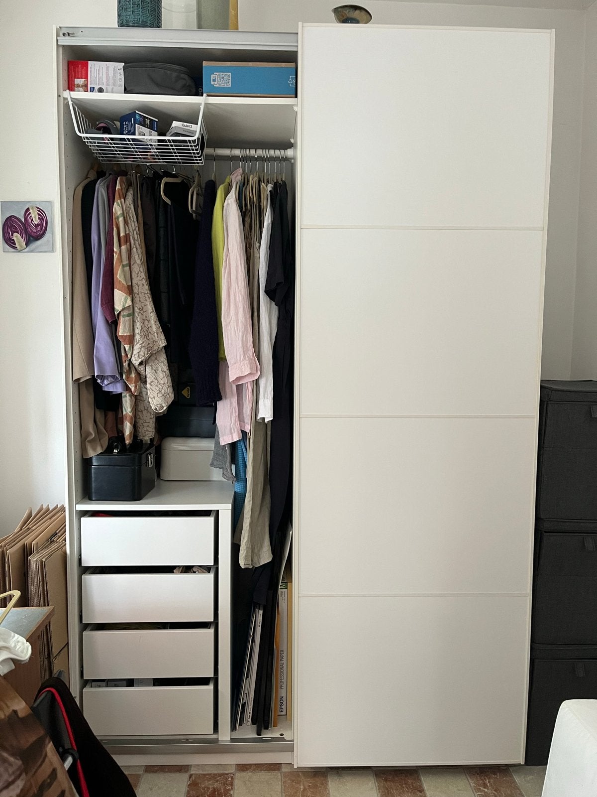 IKEA Pax kast met schuifdeuren en lades, Gebruikt, 100 tot 150 cm, 200 cm of meer, Ophalen of Verzenden