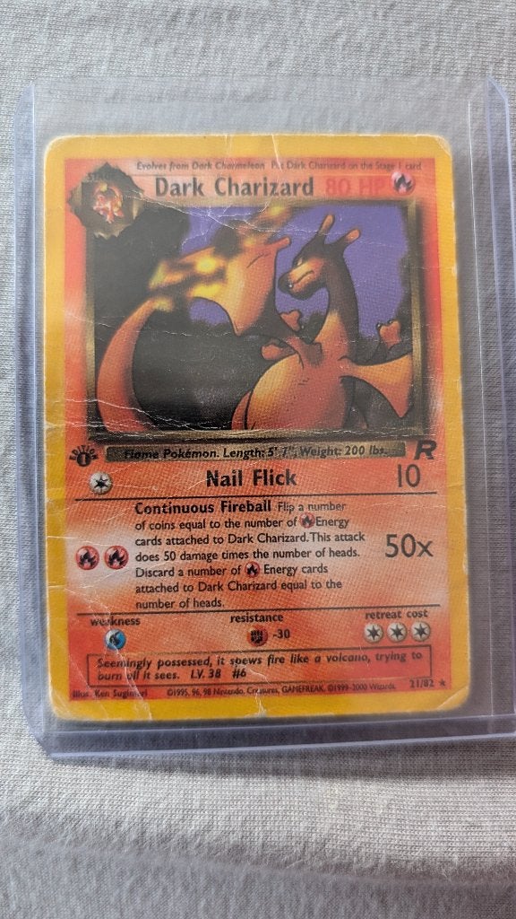 1st edition Dark Charizard card (#21/82) Team Rocket., Ophalen of Verzenden