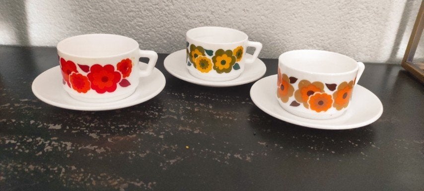 Vintage kop en schotels Arcopal Lotus 3x, Gebruikt, Overige merken, Ophalen of Verzenden, Glas
