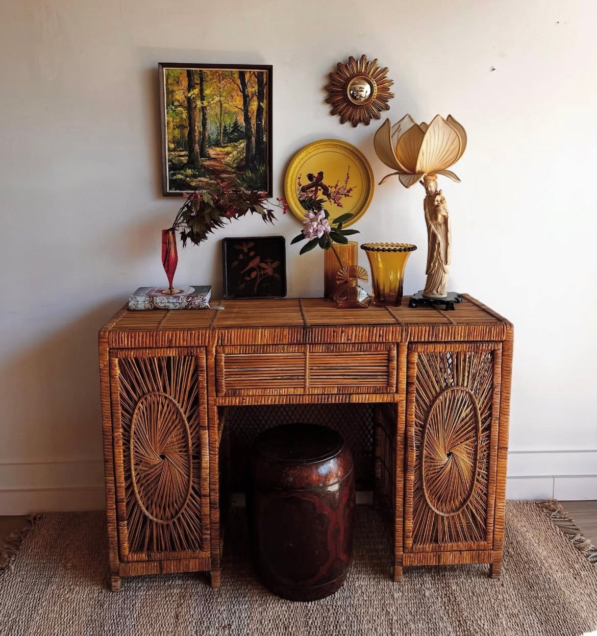 Vintage rotan rieten bureau jaren 70, Ophalen, --, 75 m² of meer, --
