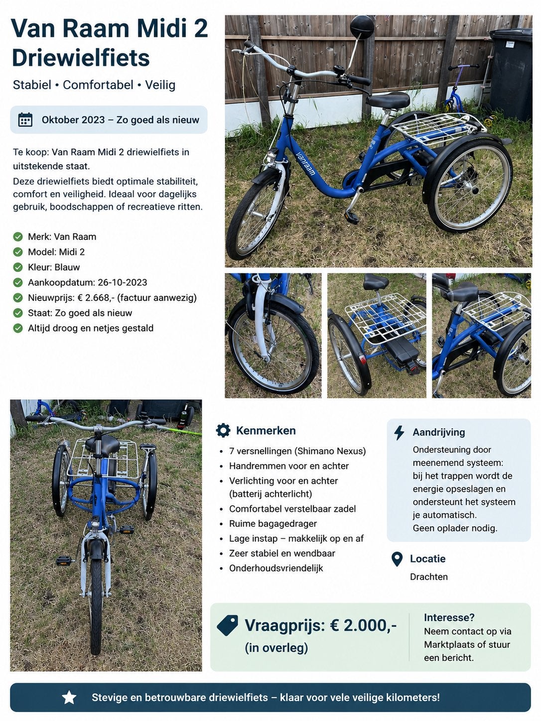 Van Raam Midi 2 Driewielfiets – Zo goed als nieuw, Ophalen of Verzenden, Zo goed als nieuw
