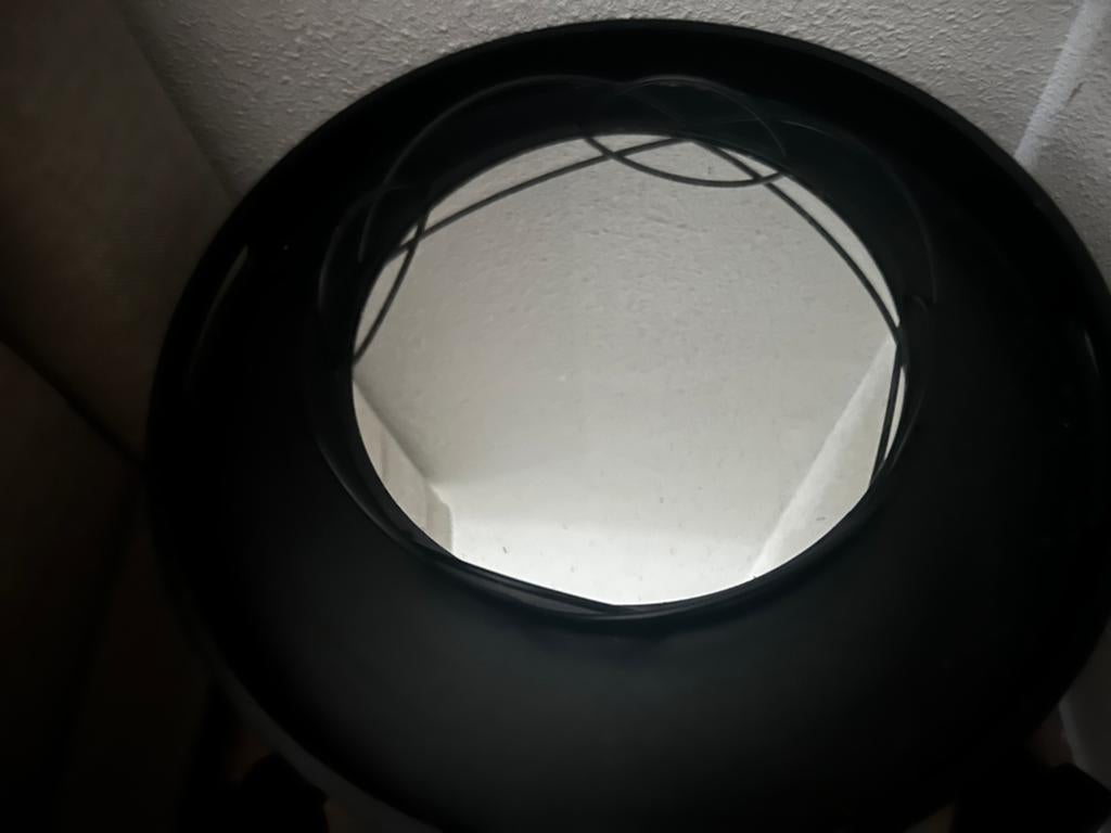 Decoratief glazen dienblad met metalen rand, Ophalen of Verzenden, Gebruikt, Rond, Overige materialen