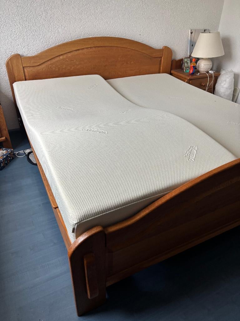 Eiken bed ombouw, Ophalen, Gebruikt, Tweepersoons, 180 cm