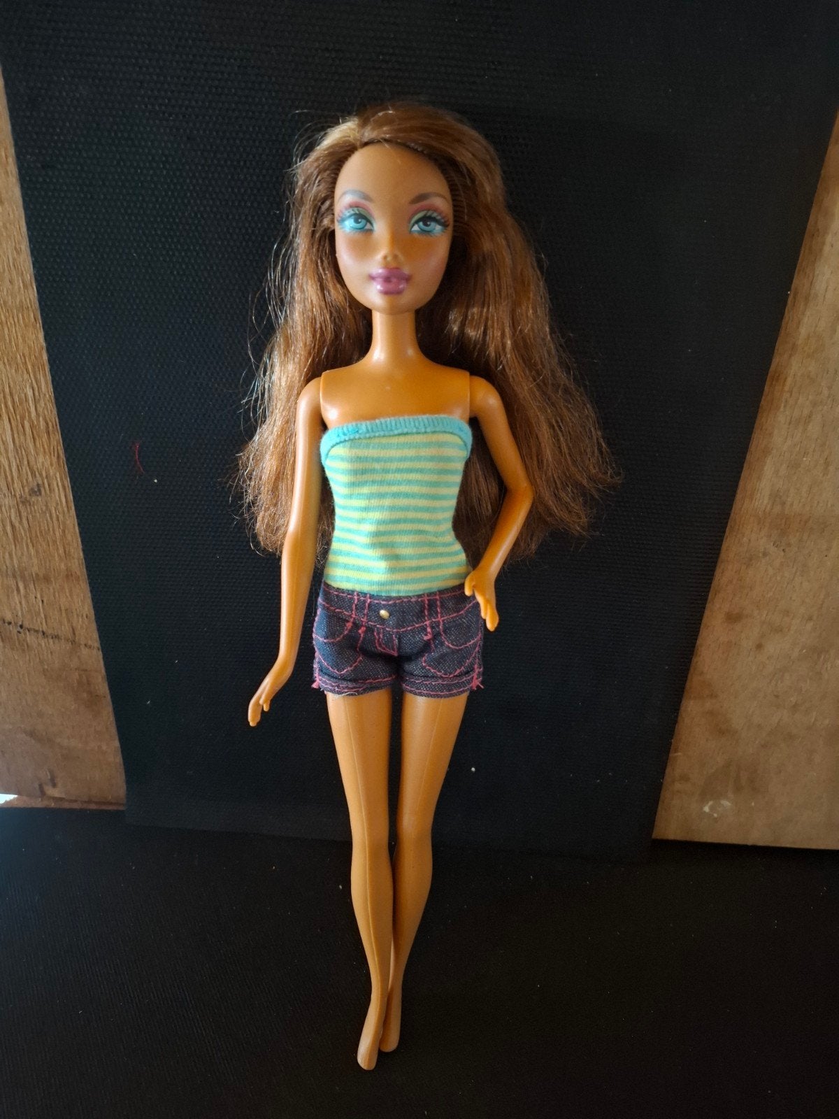 Barbie pop met gestreepte top en spijkerbroekje, Ophalen of Verzenden, Gebruikt, Barbie
