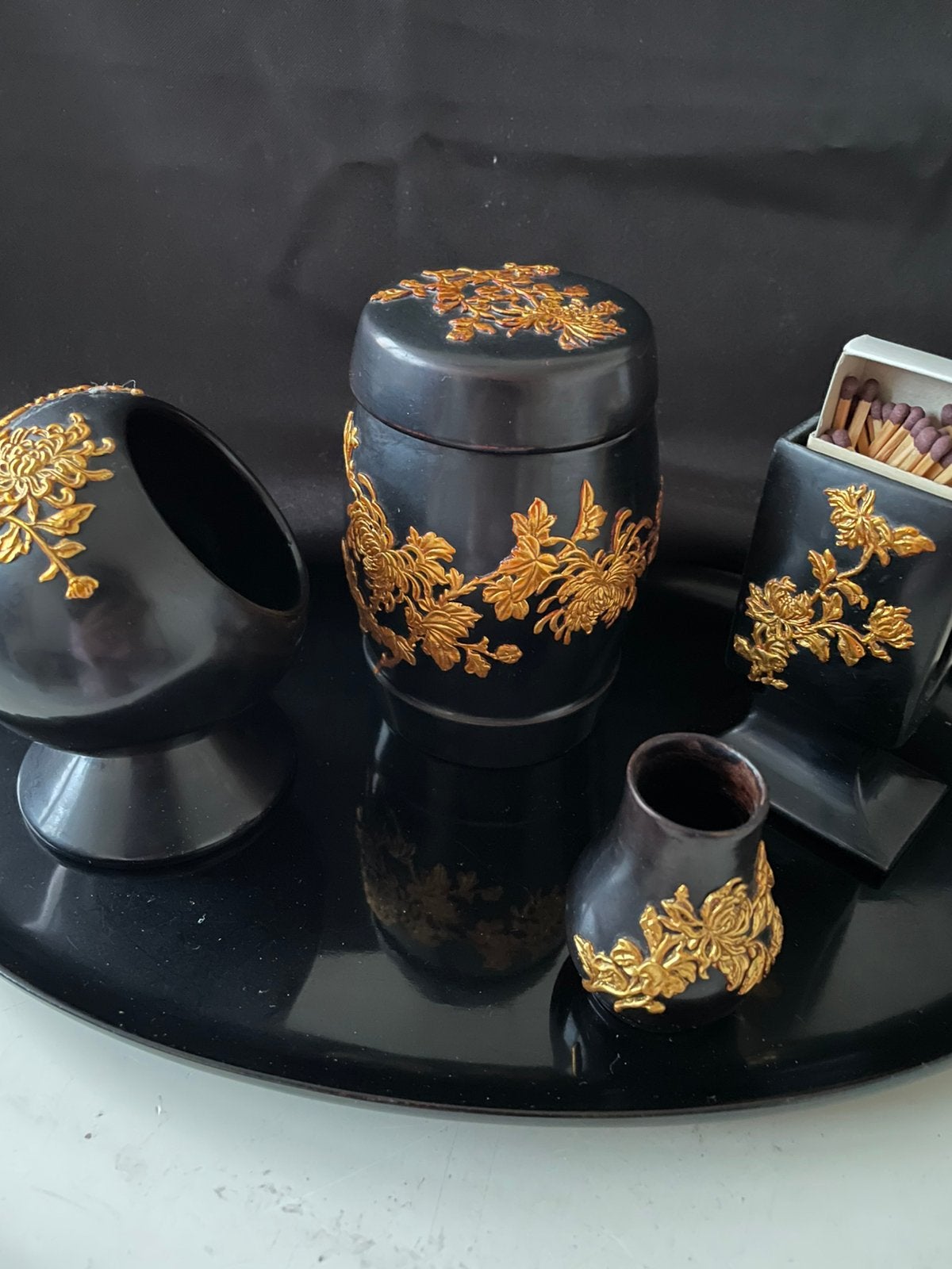 Vintage Zwart & Goud sigaretten set, oosters Design, Ophalen of Verzenden