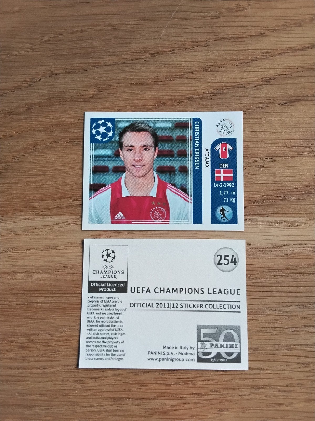Christian Eriksen Panini Sticker Champions League 2011/2012, Ophalen of Verzenden, Zo goed als nieuw, Ajax, Poster, Plaatje of Sticker