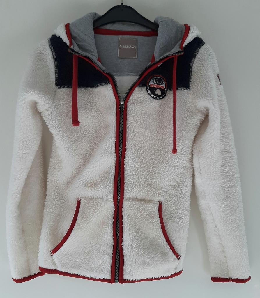 Napapijri wit met zwart teddy vest Maat XS, Ophalen, Wit, Zo goed als nieuw, Maat 34 (XS) of kleiner