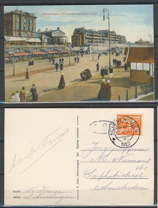 Scheveningen 1927 Boulevard Grand Hotel Ansichtkaart 1061d, Ophalen of Verzenden, Voor 1920, Gelopen, Zuid-Holland