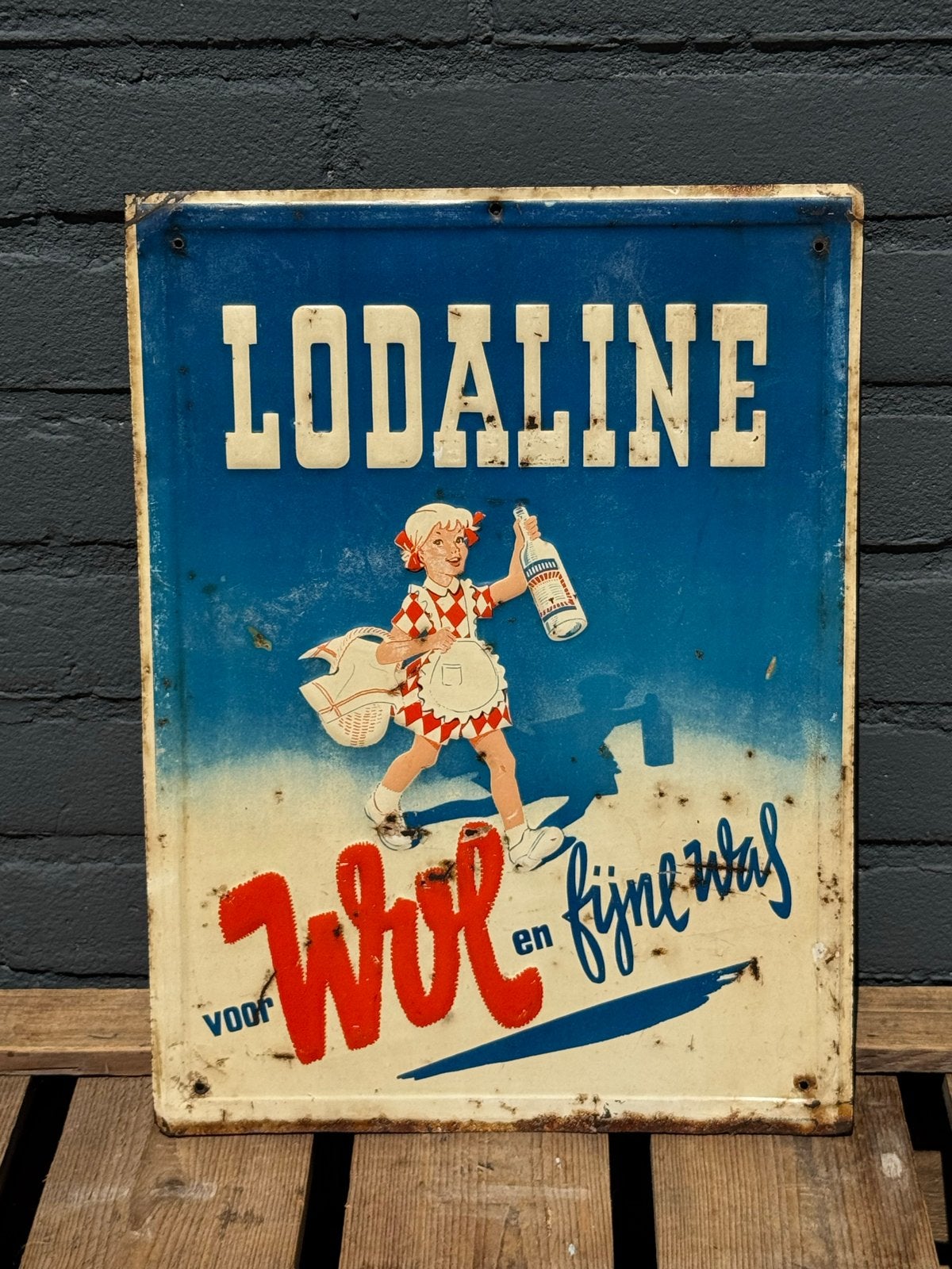 Oud LODALINE reclamebord, Ophalen of Verzenden, Gebruikt, Reclamebord