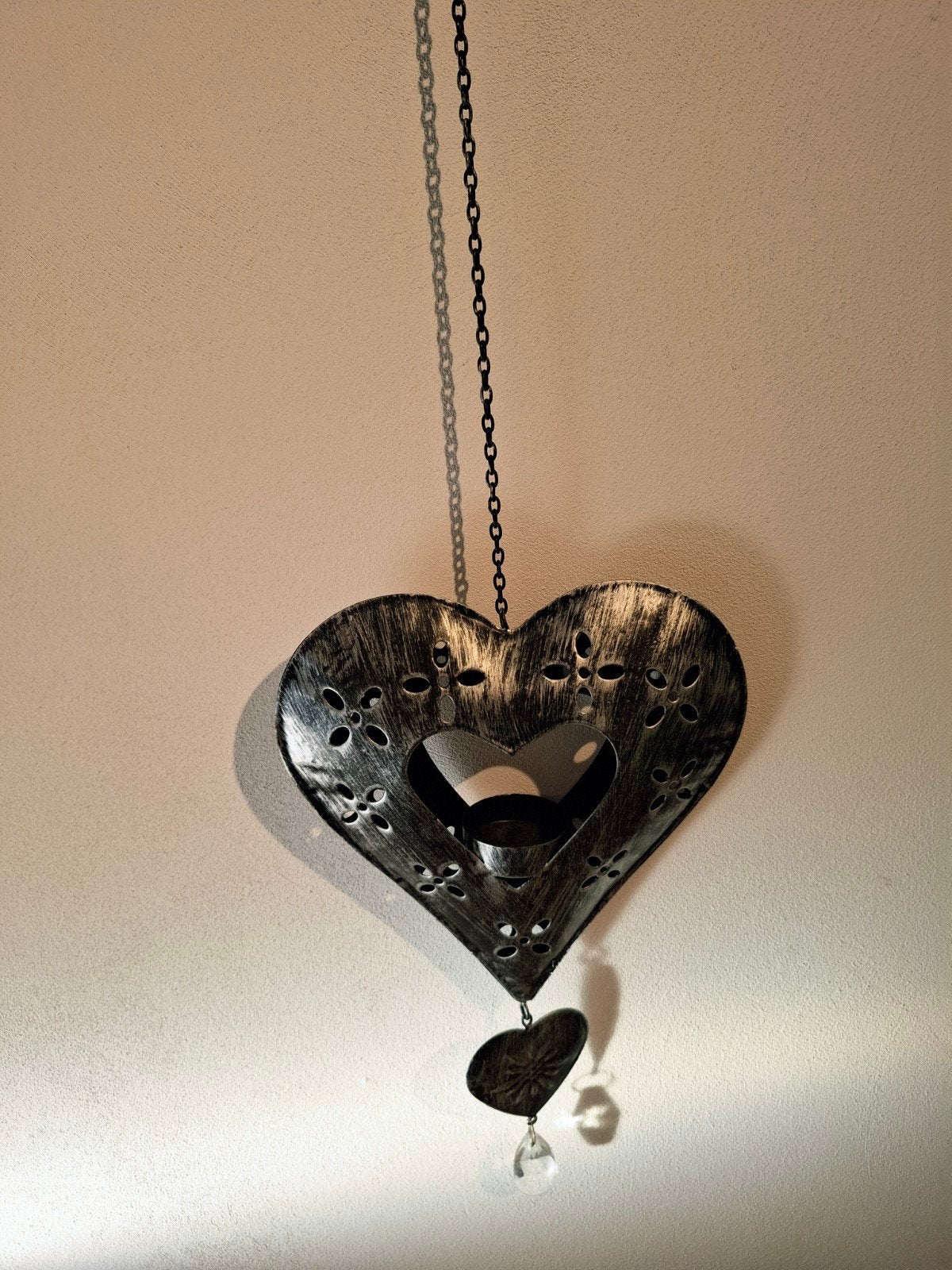 Metalen hart hanger met waxinelichthouder landelijk vintage, Overige materialen, Ophalen of Verzenden, Zo goed als nieuw, Met kristal