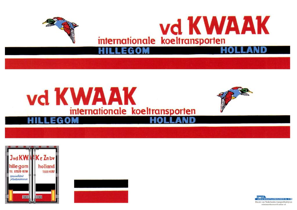 Vrachtauto decal 1:50 v d Kwaak Hillegom ( trailer ) type 1, Hobby en Vrije tijd, Modelauto's | 1:50, Verzenden, Nieuw, Bus of Vrachtwagen