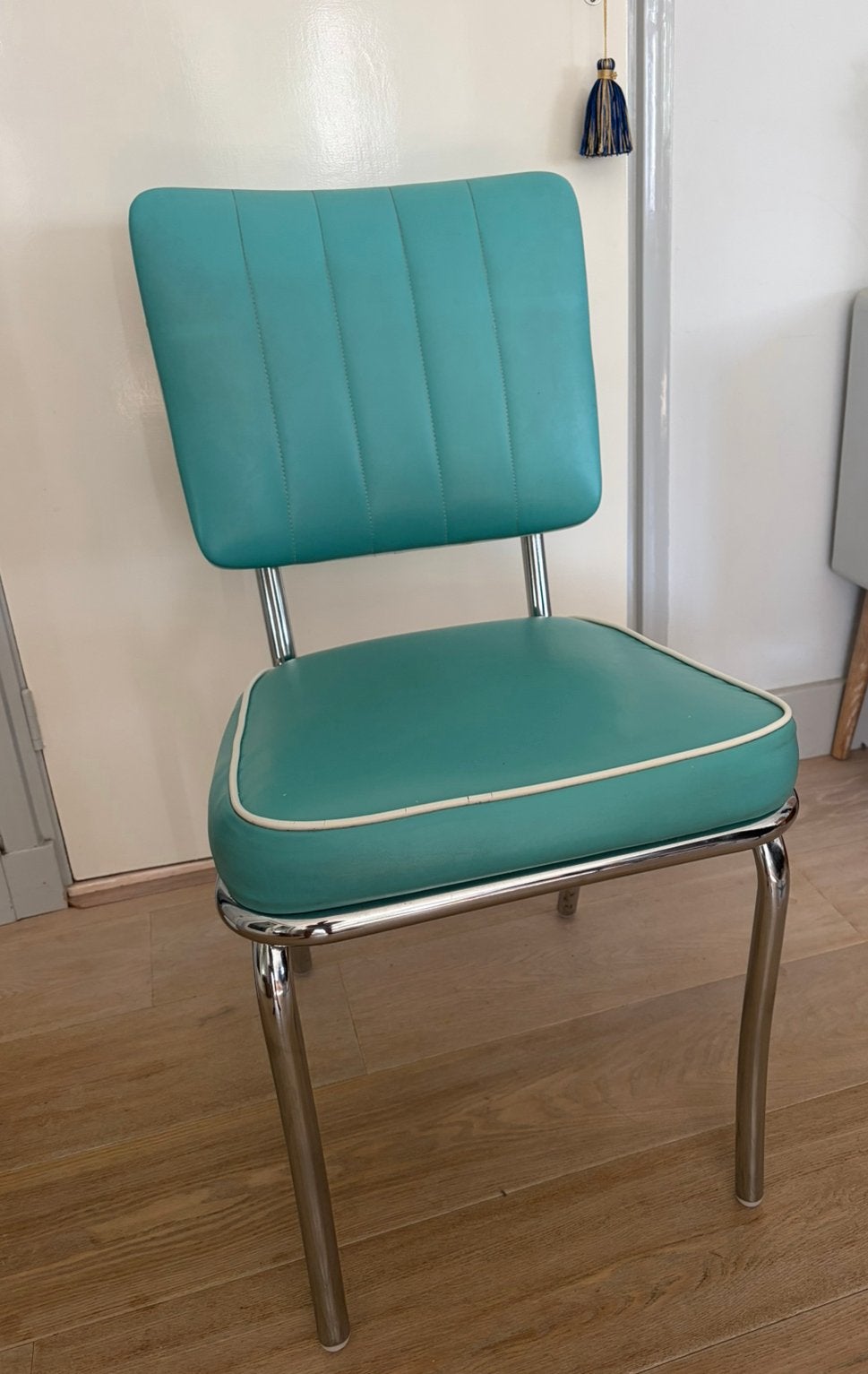 Zeer mooie Bel Air dinerstoelen in turquoise set 8 stuks, Ophalen, Kunststof, Gebruikt, Overige kleuren