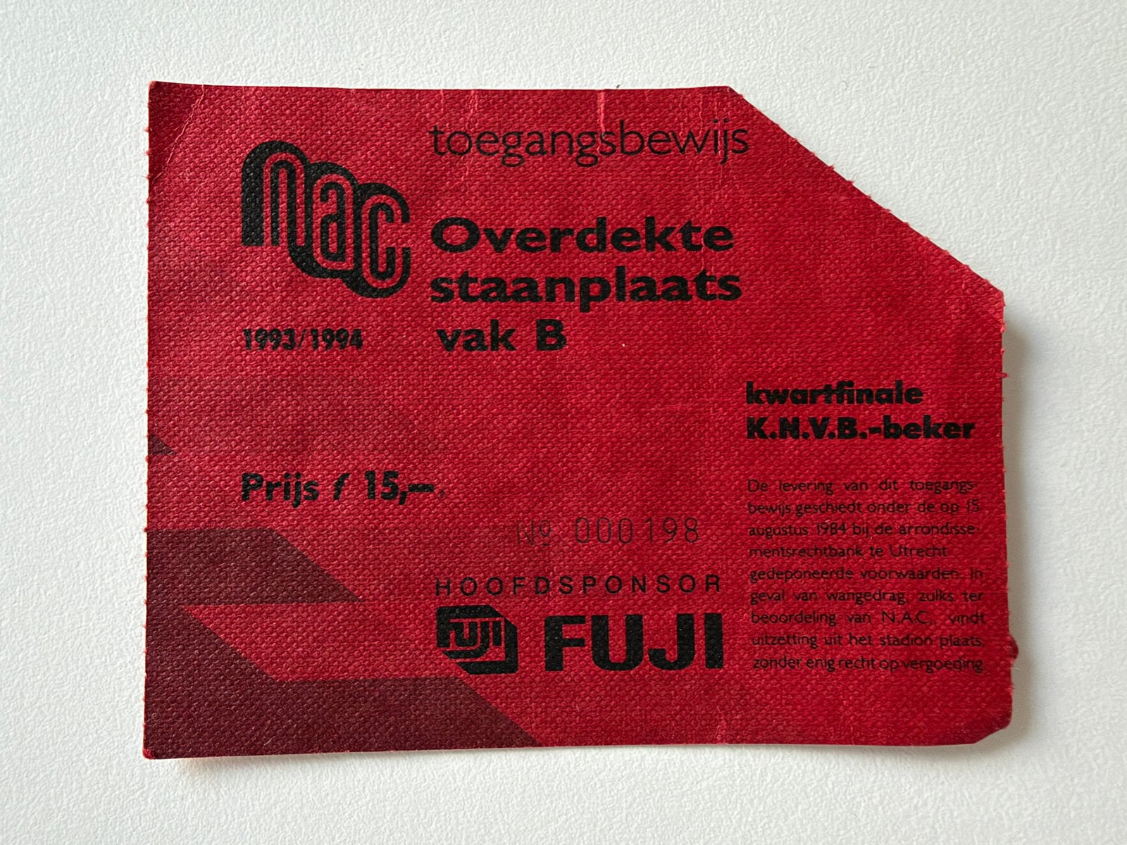 Ticket NAC-PSV 93/94 kwartfinale KNVB Beker, Ophalen of Verzenden, Zo goed als nieuw, PSV, Overige typen