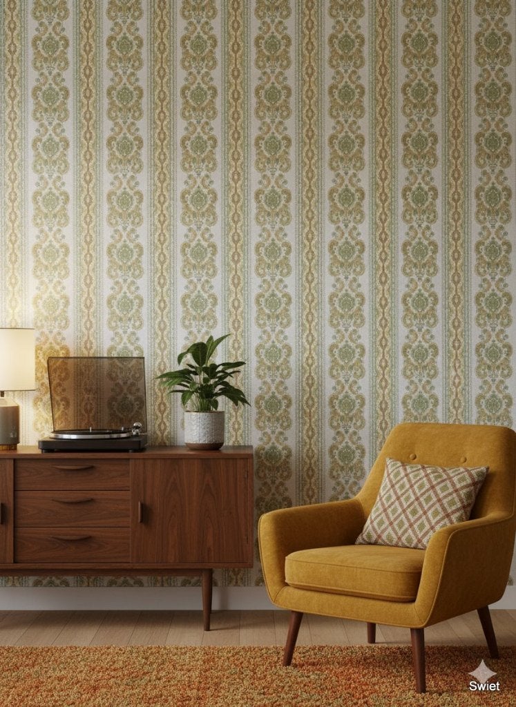 6976 groen goud barok vintage behang warm klassiek swiet, Verzenden, Beige