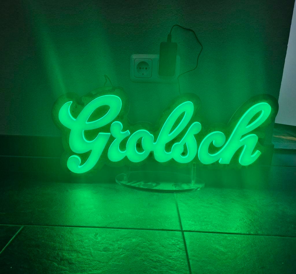Grolsch Neon LED Lichtbak - Groen Reclamebord, Ophalen of Verzenden, Zo goed als nieuw, Lichtbak of (neon) lamp
