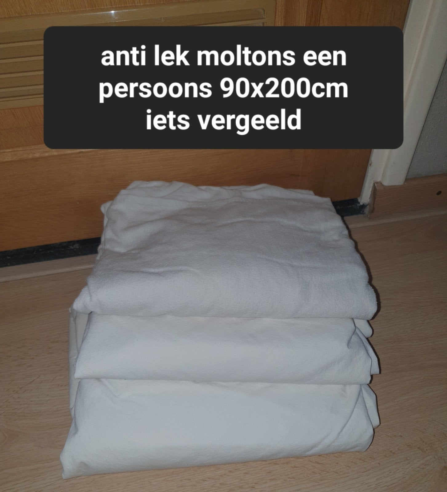 3 anti lek molton hoeslakens iets verkleurd, Gebruikt, Eenpersoons, Ophalen of Verzenden, Wit