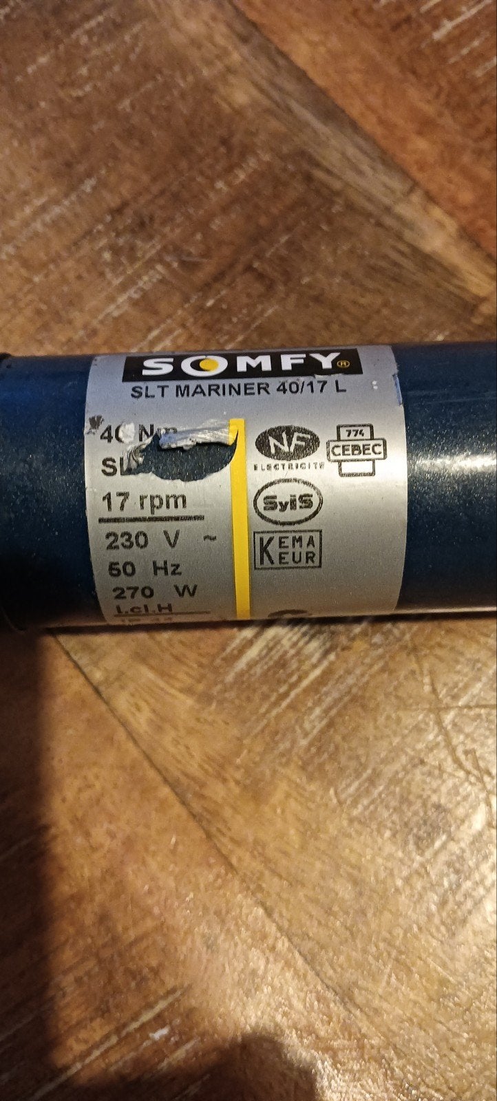 Somfy SLT Mariner 40/17 L Rolluikmotor 270W, Gebruikt, Overige kleuren, Minder dan 100 cm, Ophalen of Verzenden