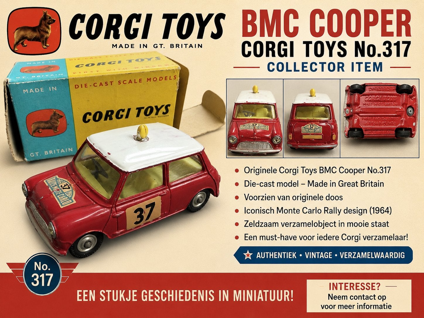 Corgi Toys Morris Mini Cooper "S" Monte Carlo #317, Ophalen of Verzenden, Gebruikt