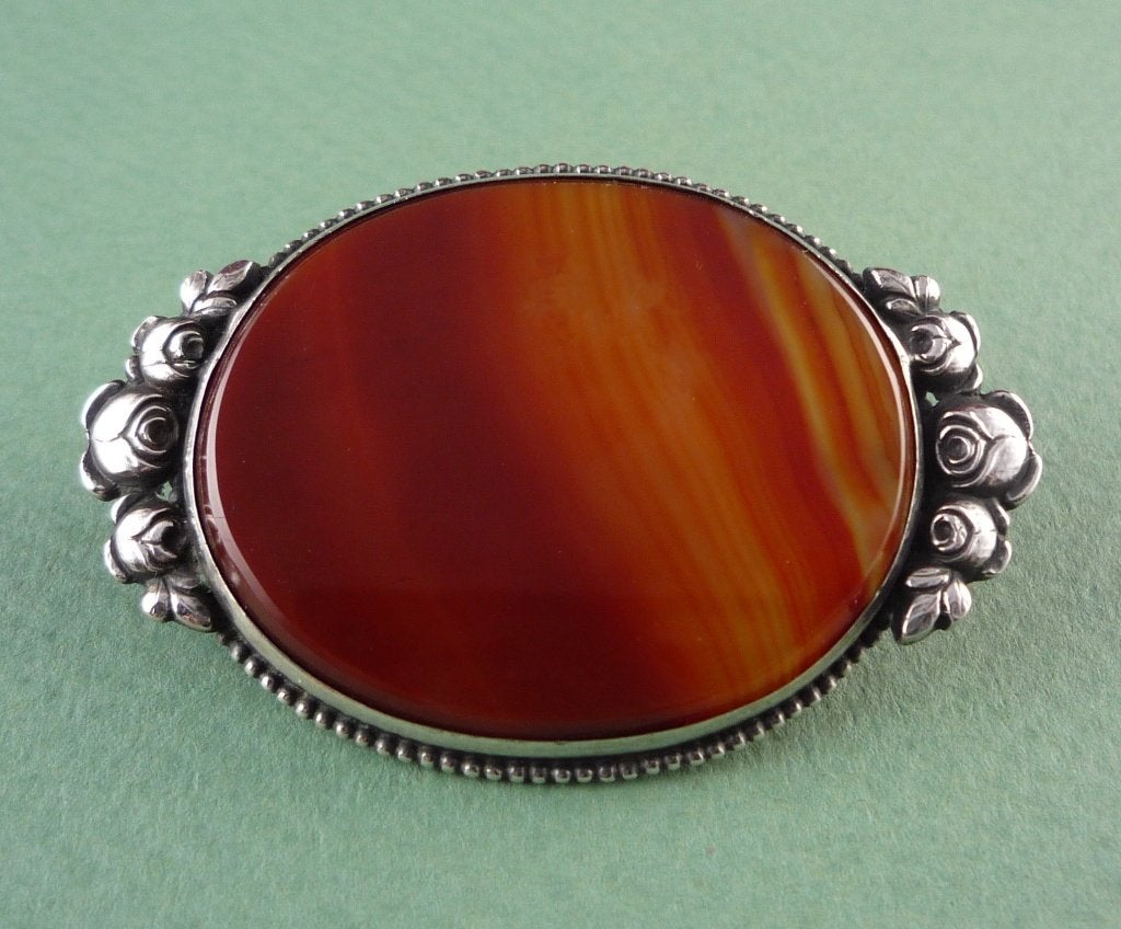 Carneool kornalijn agaat broche in zilver 800, Verzenden, Zilver, Zilver, Met edelsteen