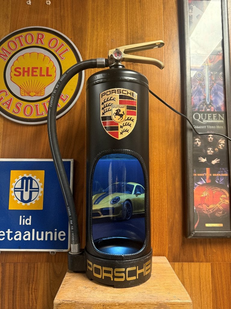 Porsche decoratieve brandblusser lamp, mancave, Ophalen of Verzenden, Nieuw, E14 (klein), Led-lamp