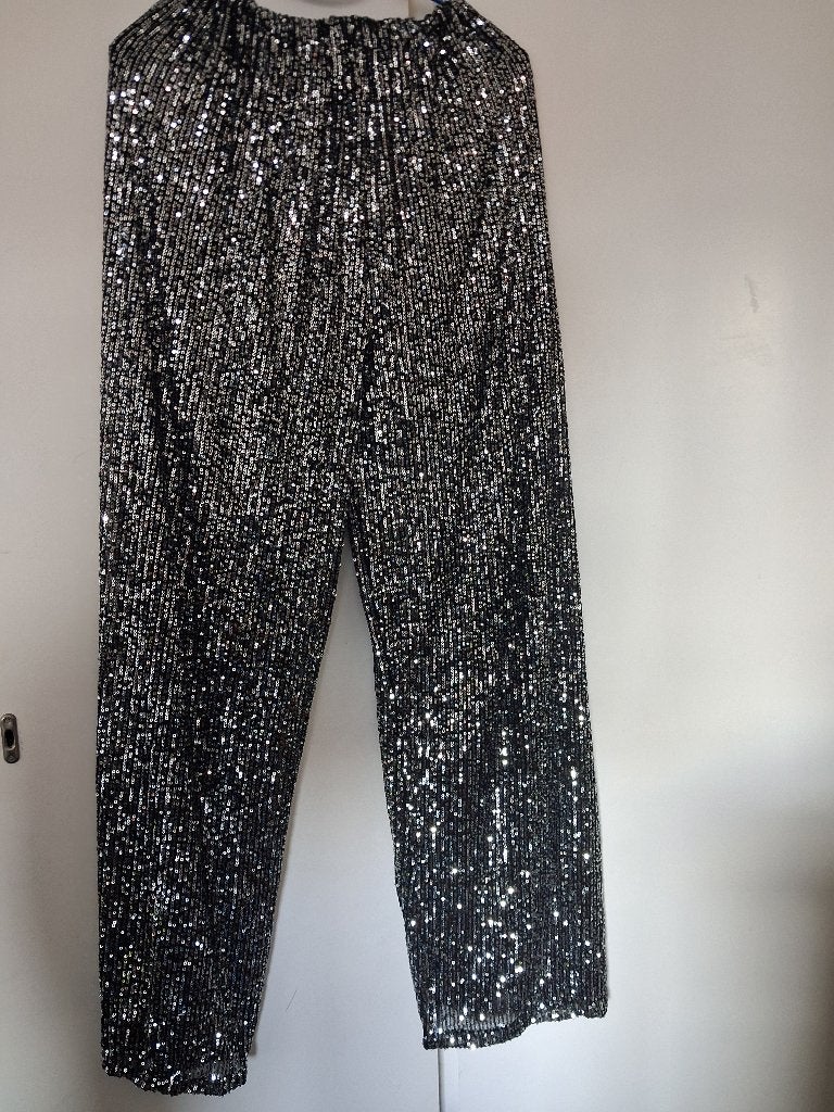Mooie glinsterende broek met pailletten S, Zwart, Ophalen of Verzenden, Maat 36 (S), Lang