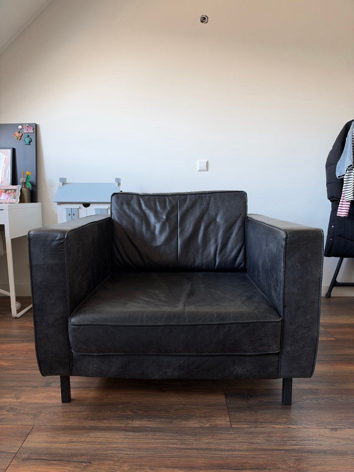 Comfortabele zwarte leren fauteuil, Ophalen, Gebruikt, Zwart, Leer