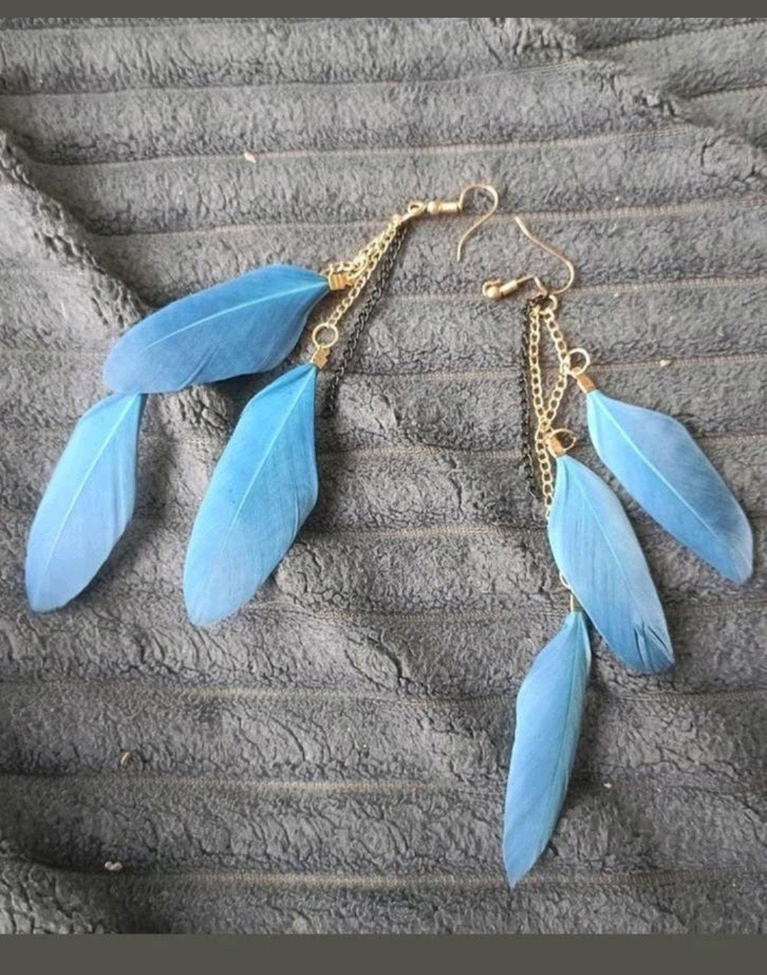 Oorbellen blauwe veertjes, Verzenden, Nieuw, Blauw, Hangers