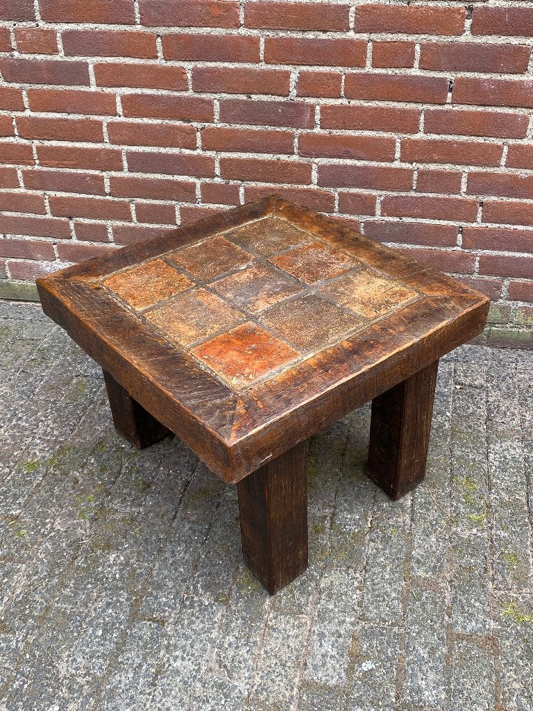 Vintage Brutalistische Salontafel / Bijzettafel, Minder dan 55 cm, Gebruikt, Vierkant, Brutalistisch