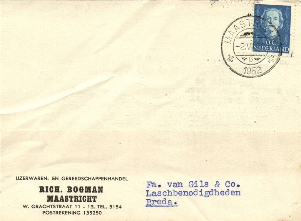 Rich. Bogman, Maastricht - 07.1952 - briefkaart, Ophalen of Verzenden, Briefkaart