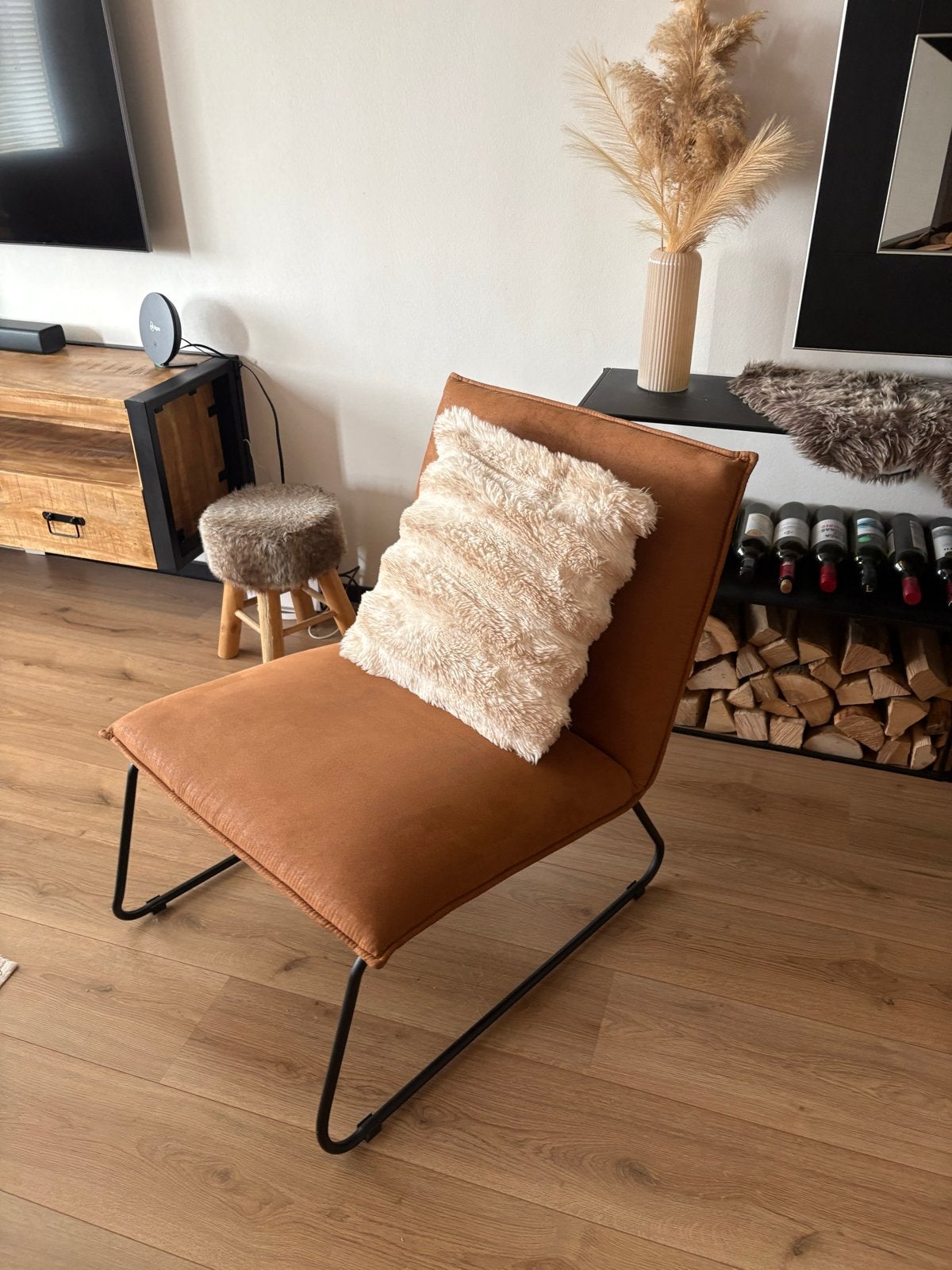 Cognackleurige fauteuil James van Leen Bakker, Huis en Inrichting, 75 tot 100 cm, Ophalen of Verzenden, Zo goed als nieuw, Metaal