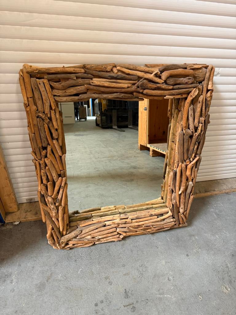 Spiegel met drijfhout lijst - 80x95 cm (meerdere beschikbaar, Ophalen of Verzenden, Zo goed als nieuw, 75 tot 100 cm, Minder dan 100 cm