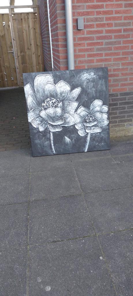 Canvas schilderij bloemen 100x100 cm - Zeer netjes, Antiek en Kunst, Kunst | Schilderijen | Modern, Ophalen
