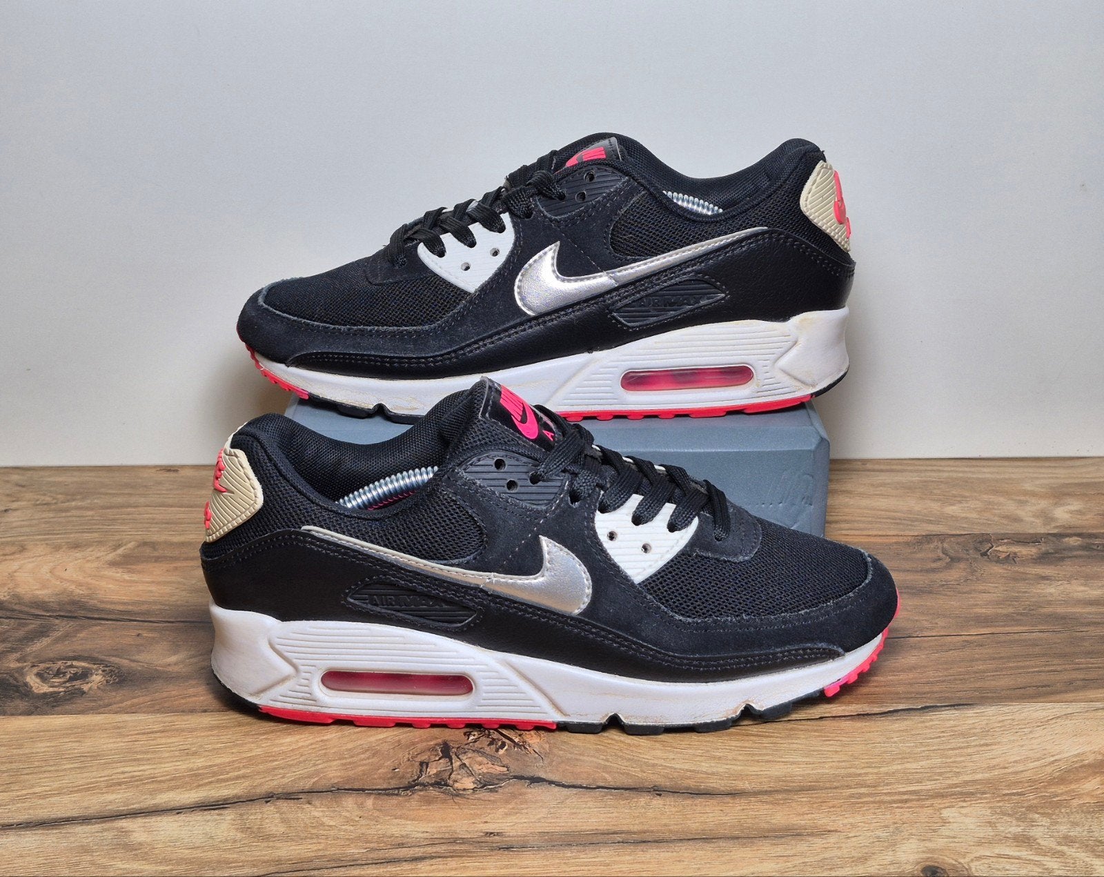 Nike Air Max 90 “Black Metallic Silver Pink Blast” – EU38, Verzenden, Zwart, Sneakers of Gympen, Nvt