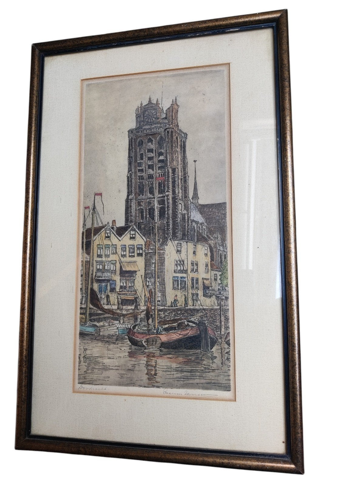 Marinus Jansen Dordrecht kleurenets, Antiek en Kunst, Kunst | Tekeningen en Foto's, Ophalen of Verzenden