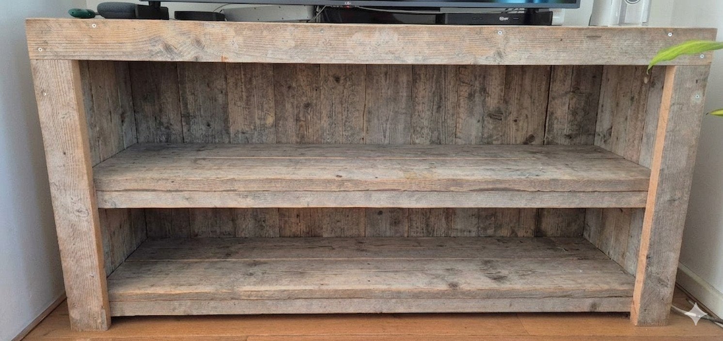 Steigerhouten dressoir 160x79x43cm met 2 vakken, Ophalen, 25 tot 50 cm, 150 tot 200 cm