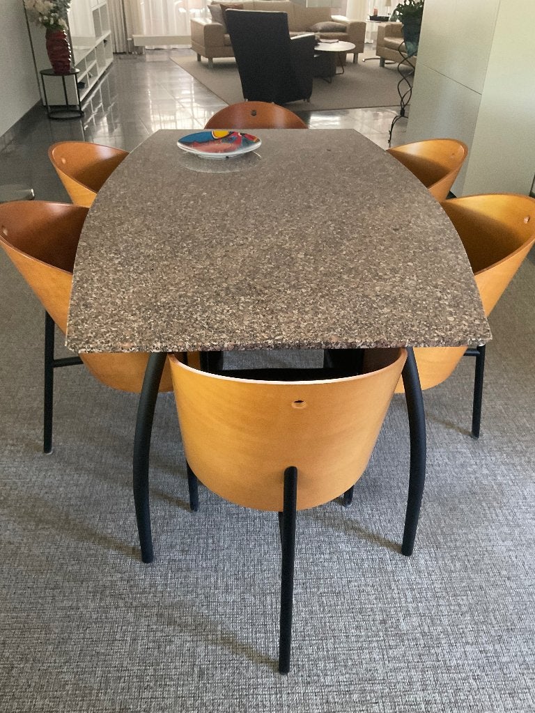 Design eethoek( tafel met 6 fauteuils ), Ophalen, Zo goed als nieuw, Design, 4 tot 6 stoelen