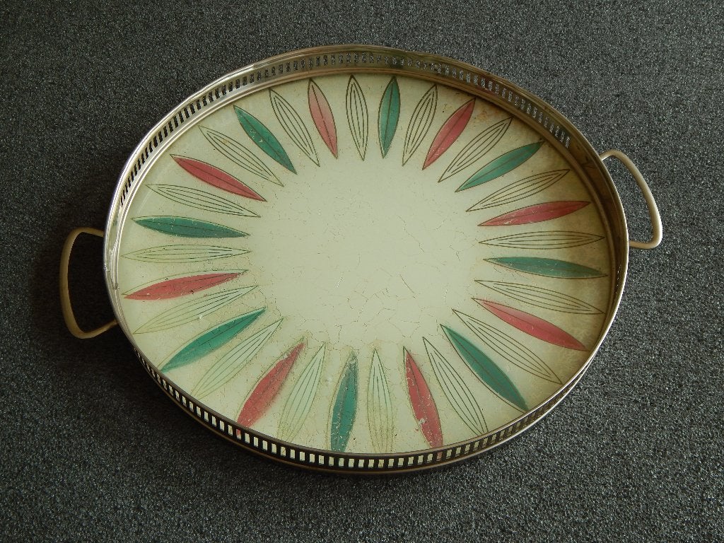 Antiek dienblad, porselein, Ophalen of Verzenden