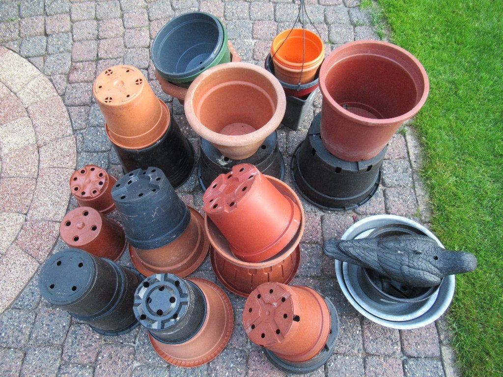 Bloempotten groot ruim 80 stuks met een kraai, Ophalen, Kunststof, Gebruikt, Rond