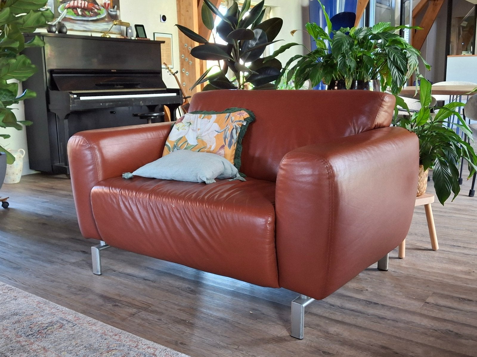Montel set 3-zitsbank en loveseat - Bruin leer, Ophalen, Gebruikt, Driepersoons, Rechte bank