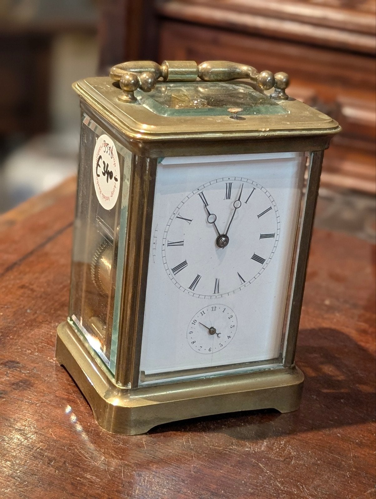 antieke reis wekker loopt slachwerk + wekker. 14 cm. €340, Ophalen