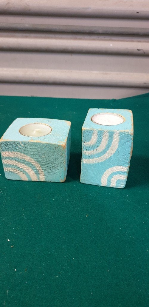 Theelichthouders van hout, strand, 2 stuks, Ophalen of Verzenden, 'T Olde Gre-j, Info@toldegrej.nl, Endepoelstraat 20f Didam