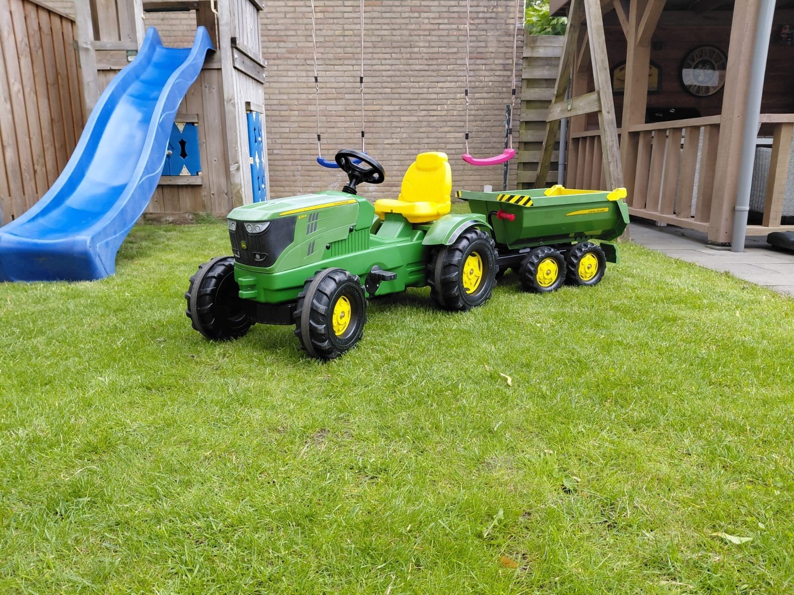 John Deere traptrekker met aanhanger, Kinderen en Baby's, Speelgoed | Buiten | Skelters, Ophalen, Gebruikt, Overige merken