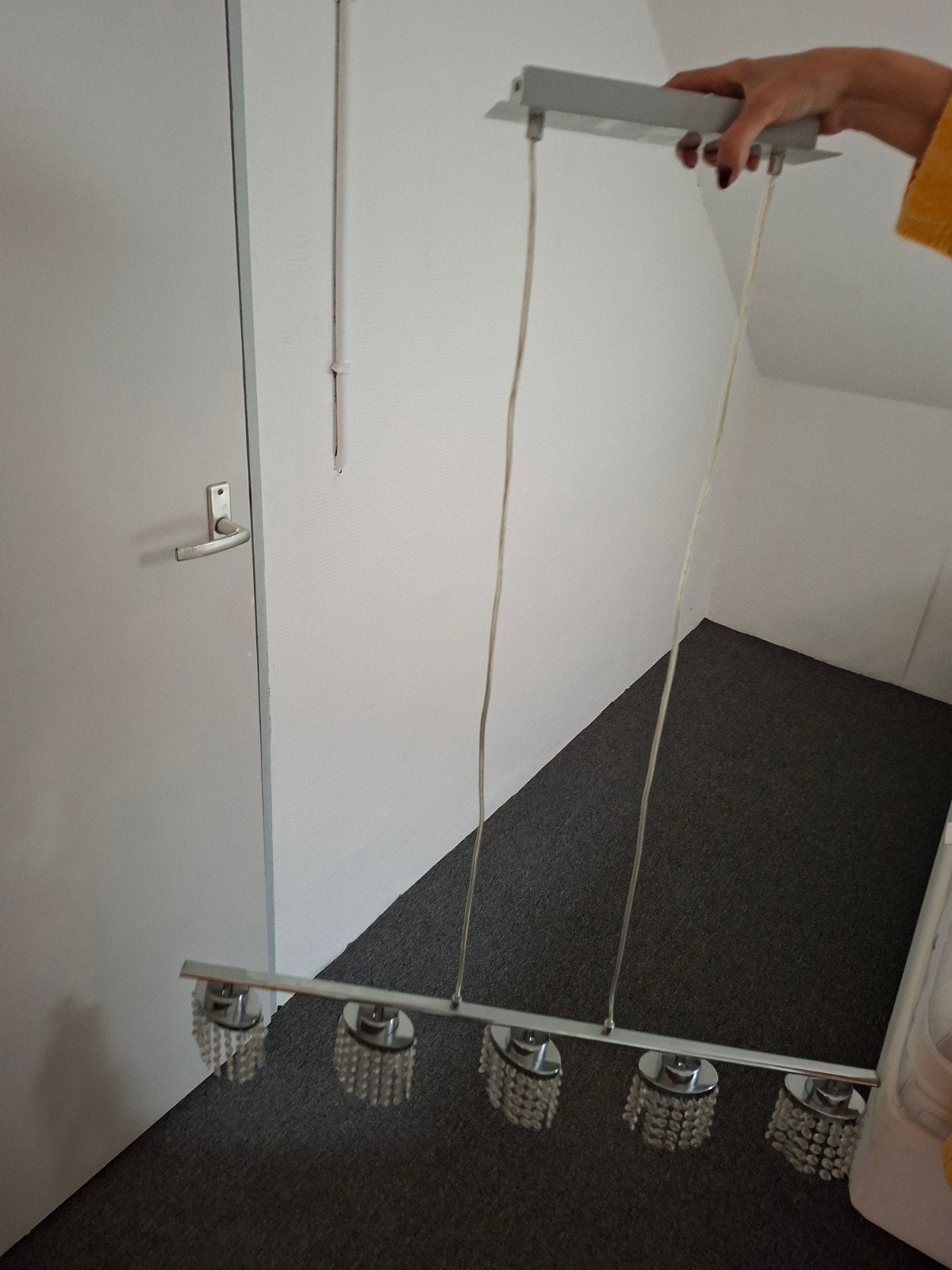Moderne hanglamp met kristallen details, Huis en Inrichting, Ophalen, Gebruikt, Glas, Modern, Kristal