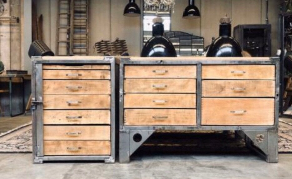 Vintage dressoir, ladekast, werkbank. (Beide delen), Huis en Inrichting, Kasten | Dressoirs, Ophalen, Zo goed als nieuw, 25 tot 50 cm