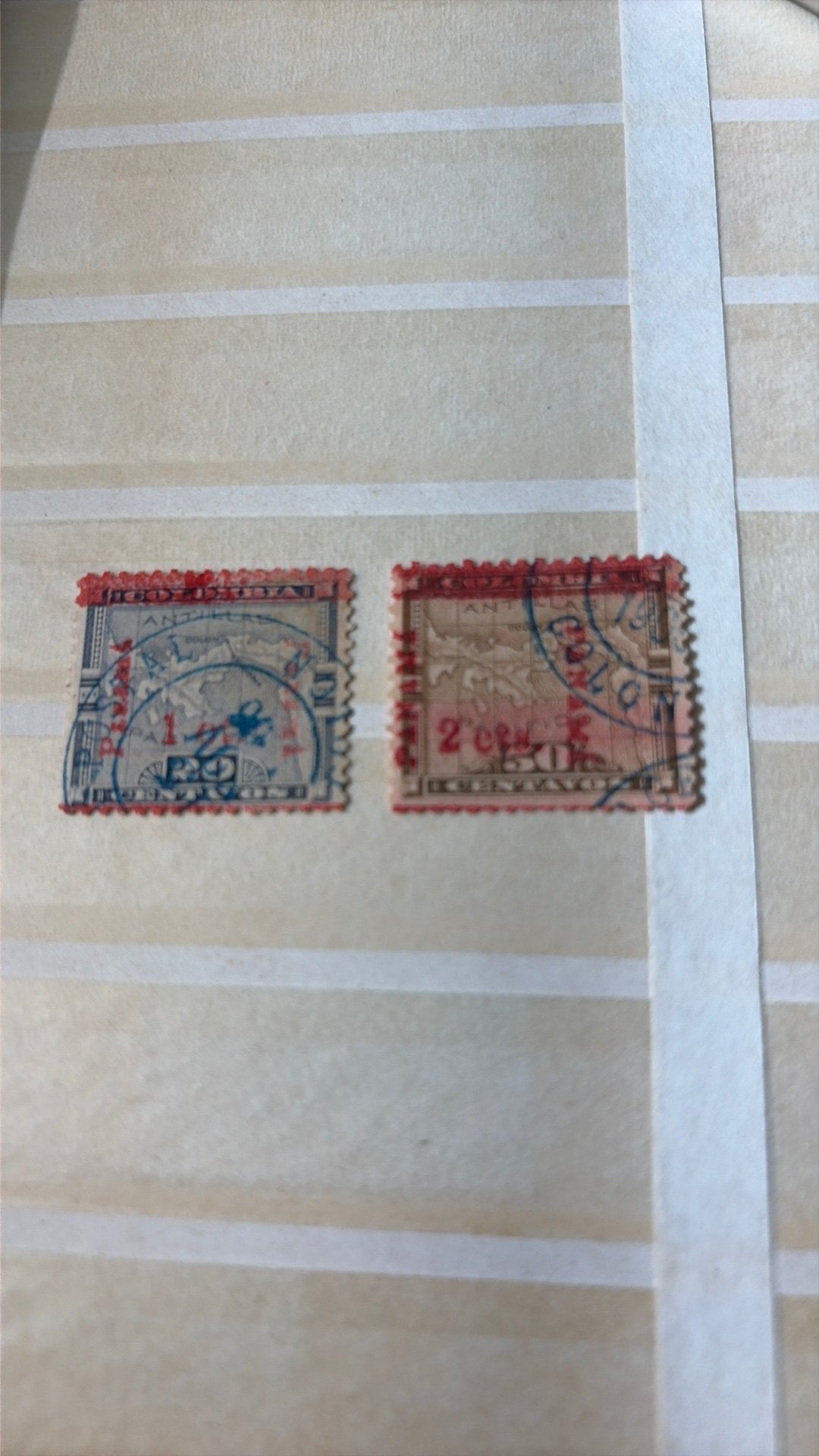 2 oude postzegels Colombia overprint Panama, Verzenden, Zuid-Amerika