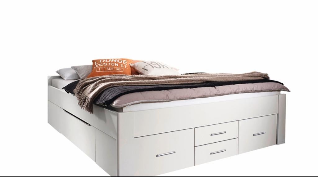 Opbergbed butiken met 6 lades incl lattenbodems, Ophalen, Gebruikt, Wit, 140 cm
