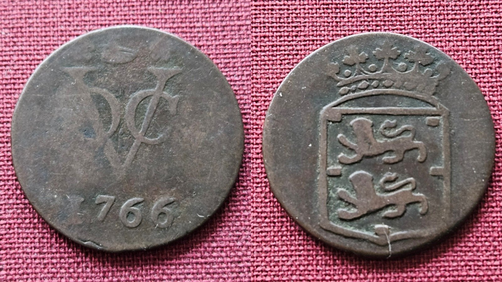 Oude munt VOC duit West-Friesland 1766 rozetten, Ophalen of Verzenden, Vóór koninkrijk, Overige waardes, Losse munt