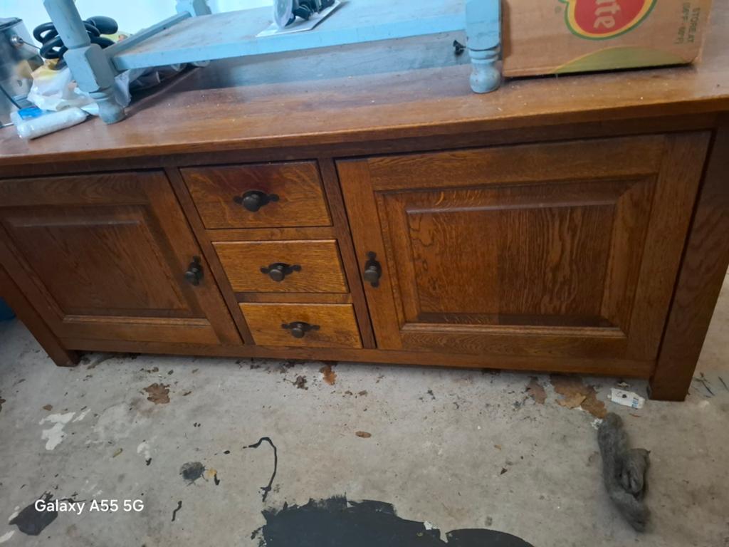 Massief eiken dressoir met lades en deuren, Gebruikt, 150 tot 200 cm, Eikenhout, Ophalen of Verzenden