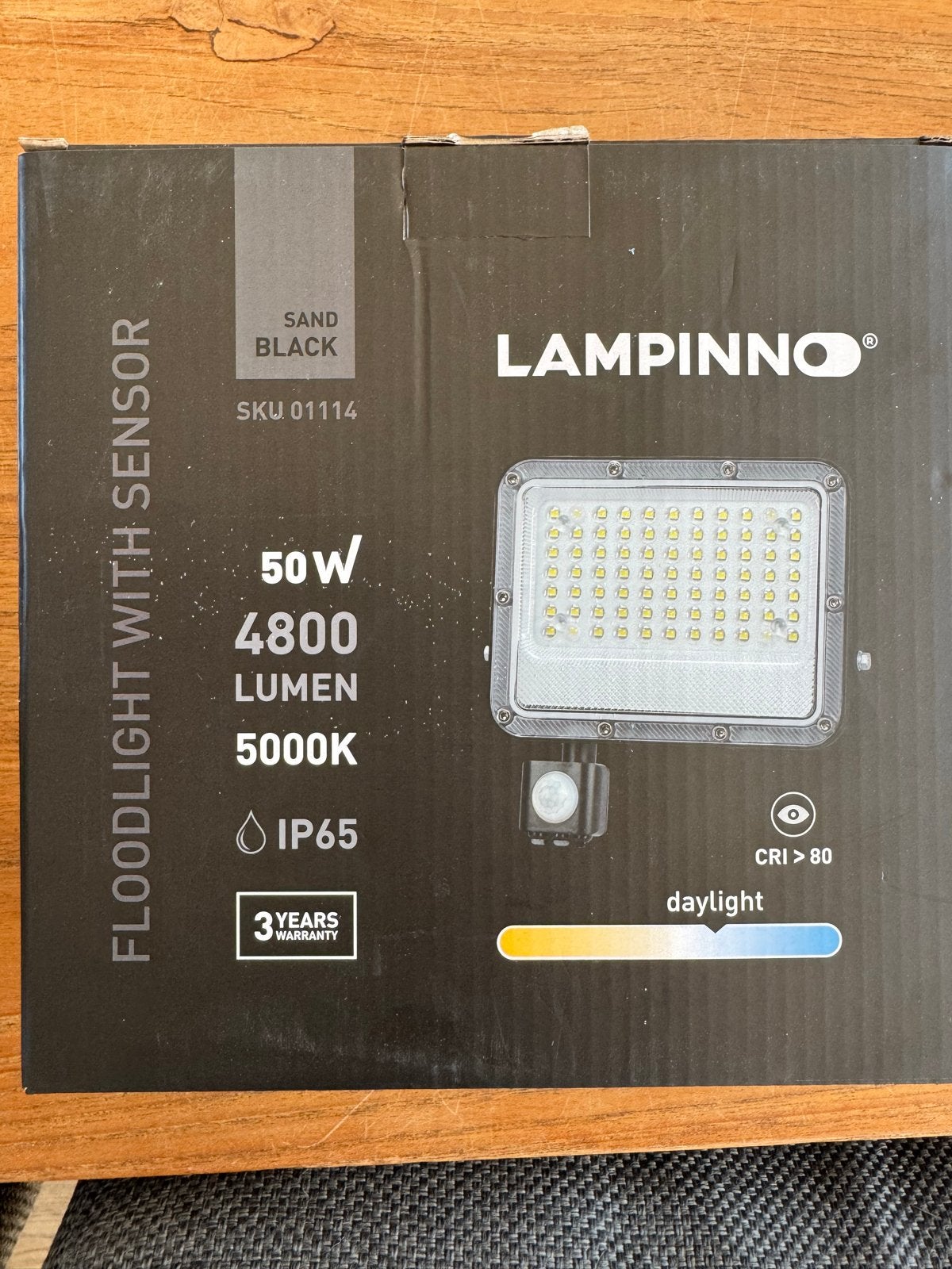 Lampinno LED Floodlight met Sensor 50W 4800 Lumen IP65, Metaal, Met sensor, Overige merken, Zwart